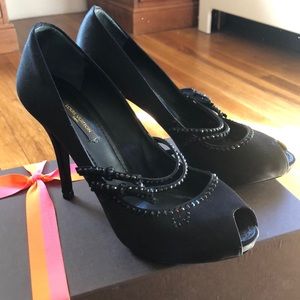 Louis Vuitton Satin Peep-Toe Pumps